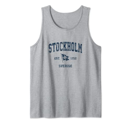 Stockholm sweden vintage sports navy boat anchor flag tank top