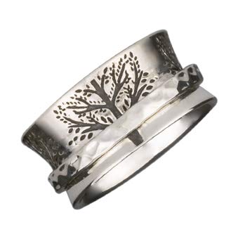 ENERGY STONE 925 Sterling Silver Fidget Spinner Ring |Unisex Silver Ring | Fortitude | Tree of Life Engraved in Base | Strength Growth Determination | Your Story Your Achievement | Size 7