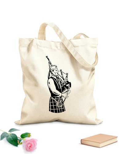 XIARON Bolsa de compras de lona de algodón Músico escocés Música nacional Irlandés Gaita Tela de 340g/m² de grosor Se usa como bolsa de herramientas L Negro