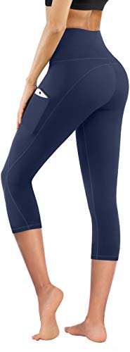 PHISOCKAT High Waist Capris Yoga Pants with Pockets, Tummy Control Workout 4 Way