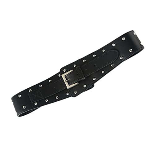 Punk Style Female Oblique Waist Belt PU Leather Mushroom Studded Waistband Fashionable Accessory for Dress Skirts