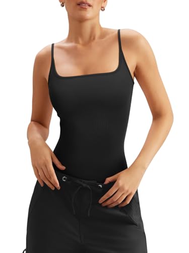 PINKMSTYLE Womens Double Lined Square Neck Bodysuit Spaghetti Strap Tank Top Sexy Going Out Tops2