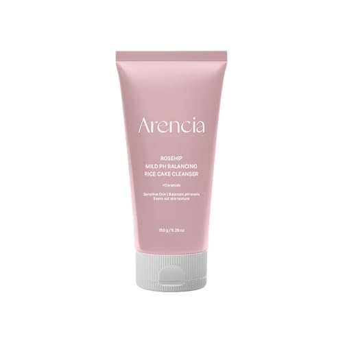 Image of ARENCIA Rosehip Rice Cake Cleanser, pH Balancing Face Wash with Ceramide for Sensitive Skin, 5.29 oz