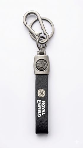 Premium Metal and Leather Keychain with Heavy Duty Clip, Durable Keyring for Bikes and Cars, Men and Women (Royal Enfield)