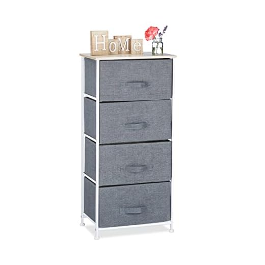 Relaxdays Cajonera Multiusos con 4 Cajones, Metal-Tela, Gris, 1 Ud
