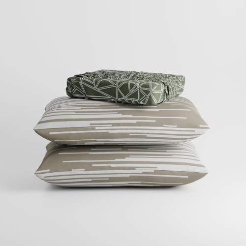 Image of Stoa Paris 100% Cotton King Size Fitted Bedsheet with 2 Pillow Covers, 180TC Printed Bedding Set, All-Season Comfort, Soft & Lightweight, Home Decor, Urbanscape - Sage Spectrum (182cmx198cm+30cm)