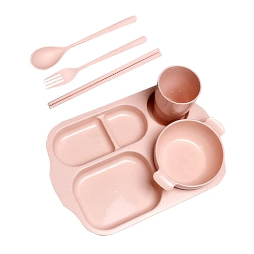 Happyyami 6個 小麦??食器 用割れない点 プレート ボウル カップ スプーン フォーク 箸 赤 軽量 耐傷汚染 食洗機対応 キャンプ 幼稚園向け