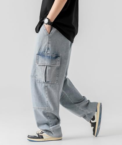 Men's Baggy Straight Jeans Wide Leg Denim Cargo Pants Casual Loose Fit Hip Hop Long Trousers Streetwear4