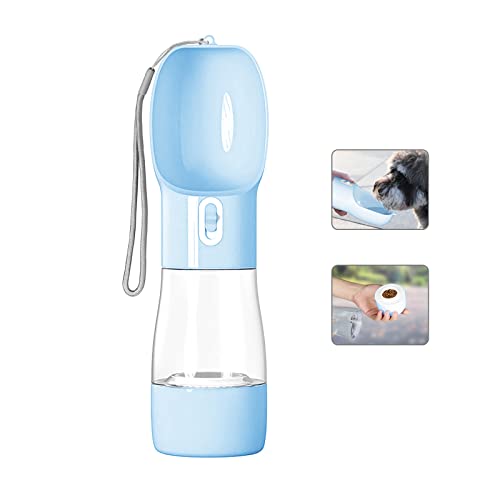 Podazz Tragbare Wasserflasche für Hunde und Katzen, auslaufsicher, 2-in-1, für Reisen, Wasser und Futter im Freien, für Katzen und Hunde geeignet, Blau (Blau) Cover