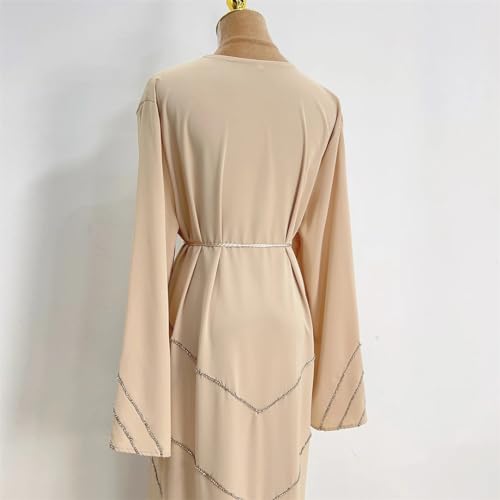 Abaya ouverte Dubaï premium de couleur unie ornée de perles
