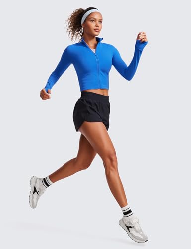 Image of CRZ YOGA Butterluxe Cropped Athletic Jackets | Extremely Soft, Slim Fit, Full Zip, Mockneck, Thumb Holes, for Women
