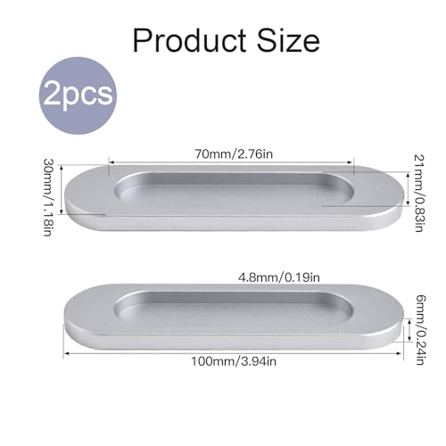 2 Stück Selbstklebende Schiebetürgriffe, Silber, 10x7 cm, Weltraumaluminium, für Schrank, Küche, Bad und Glasschiebetüren