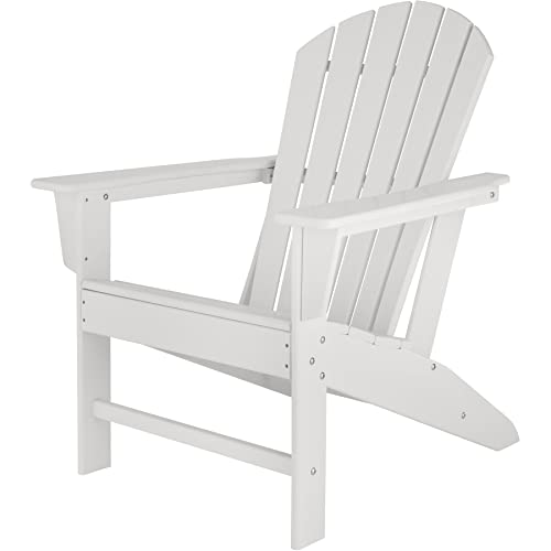 tectake® Gartenstuhl Adirondack in Holzoptik, komfortable Rückenlehne, Gartensessel mit extrabreiten Armlehnen, für Garten, Terrasse und Balkon, wetterfest - weiß