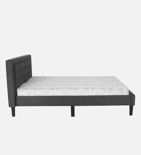 Image of Mintwud Pepperfry Upholstered Queen Size Bed Without Storage for Bedroom Furniture Solid Wood Fabric Bed Wooden Double Bed Cot Palang for Home Living Room and Hotels (Black Finish)
