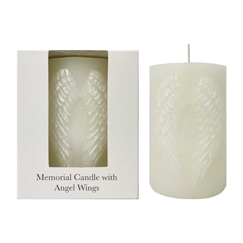 Guardian Angel Wings Memorial Candle | Remembrance White Pillar Candle with Delicately Carved Wings | Comforting Sympathy Gift | 10x6.5x6.5cm