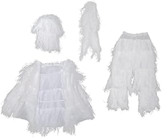 Menolana White Snow Camo Suit Ghillie Suit Camoflage Set Hunting Suit Clothing Head Accessories, Child