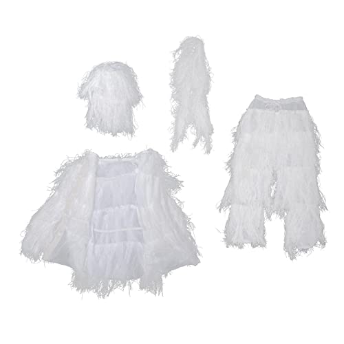 Menolana White Snow Camo Suit Ghillie Suit Camoflage Set Hunting Suit Clothing Head Accessories, Child