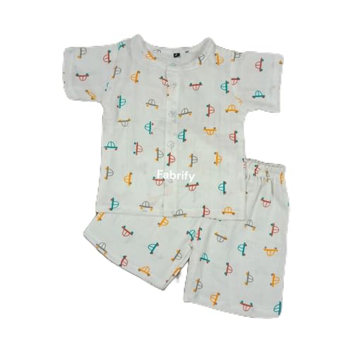 Image of Fabrify Organic Muslin Cotton Baby Top and Bottom Set, Sleepsuit Night Dress, Infant Toddler Clothing