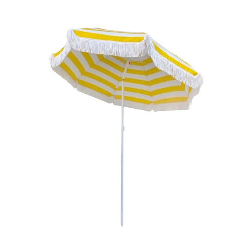 Boho Outdoor Beach Umbrellas with Fringe 6ft Yellow Patio Umbrella UV50+ Sun Protection Portable Holiday Umbrellas for Travel Table Umbrellas Waterproof Tilt Pool Backyard Umbrella