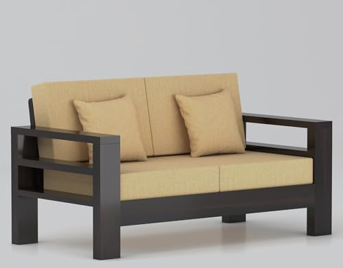 Image of Furniture Solid Sheesham Wood 2 Seater Sofa Set | Multipurpose Wooden Two Seater Lounge Sofa Set Furniture for Living Room, Home and Office (Walnut Finish)