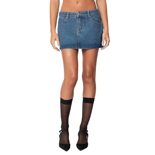 Womens Cargo Denim Skirts Y2k Vintage Mid Rise Solid Color Mini Jean Skirts with Pockets Punk Skirt Streetwear