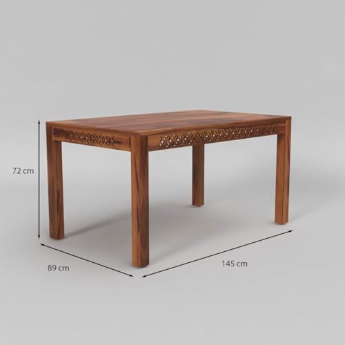 Image of Sheesham Wood 4 Chair with 1 Bench Dining Table Set with Cushioned Chairs for Dining Room | Living Room | Home & Office | (6 Seater with Bench, Honey A)