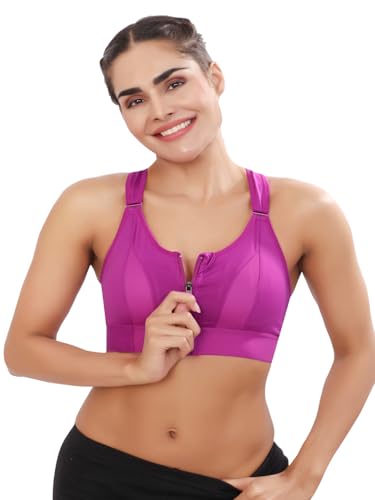 Image of Bella Voste Women Polyester Spandex High Impact Front Zip Sports Bra Fitness Criss Cross Back Crop Tops Tank Gym Yoga Workout, Size: M-5XL