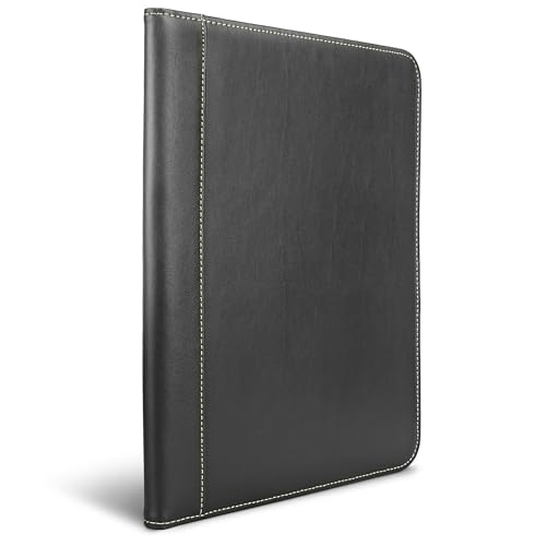 Image of Samsill Contrast Stitch Faux-Leather Padfolio, Business Portfolio for Men and Women, Resume Document Organizer with 8.5 x 11 Inch Writing Pad, Black