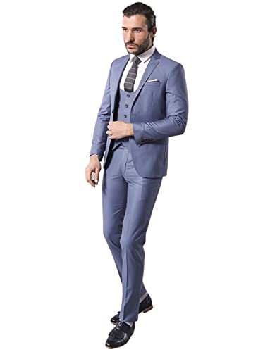 Costume 3 pièces homme avec veste col en U et pantalon pour mariage et cérémonie
