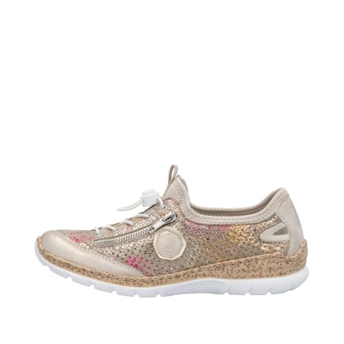 Image of Rieker N42V1 Nikita Women's Sneakers - Lightweight Walking Slip-On Sneakers with Floral Design, Elastic Bungee Lacing & Cushioned Durable Sole for Comfort
