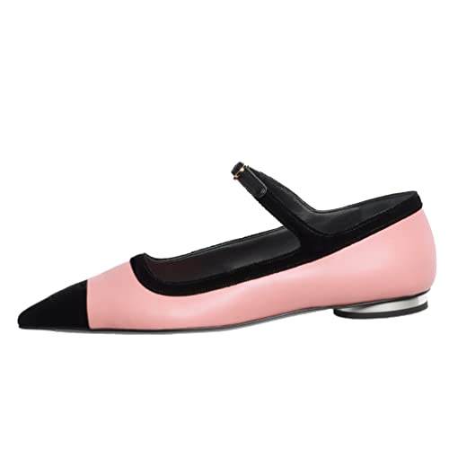 Womenβs Mary Jane Flats Shoes Two Tone Splicing Suede Pointed Toe Pumps Buckle Ballet Flat