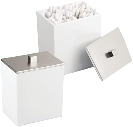 mDesign Set of 2 Bathroom Vanity Caddy for Accessories - Modern Bathroom Storage for Cotton Wool etc - Tabletop Bathroom Storage - White/Brushed Nickel