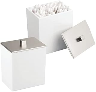 mDesign Set of 2 Bathroom Vanity Caddy for Accessories - Modern Bathroom Storage for Cotton Wool etc - Tabletop Bathroom Storage - White/Brushed Nickel