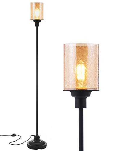 Farmhouse Black Floor Lamp with Cracked Glass Shade for Living Room & Bedroom, Acaxin Industrial Standing Tall Lamp with Bulb , Simple Indoor Light for Living Room, Bedroom, Office, Home Decor