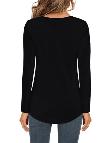Image of Elesomo Womens T Shirts V Neck Summer Short /Long Sleeve Cotton Tops Tees