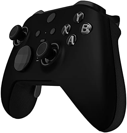 eXtremeRate Black Soft Touch Grip Faceplate Cover, Front Housing Shell Case Replacement Kit for Xbox One Elite Series 2 Controller Model 1797 - Thumbstick Accent Rings Included - 5