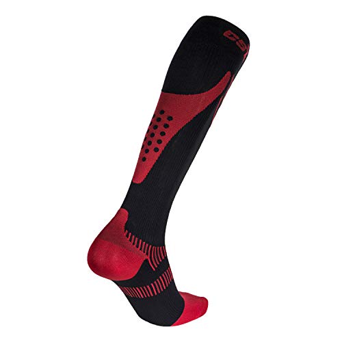 Image of CSX 20-30 mmHg Compression Socks for Men and Women, Knee High, Recovery Support, Athletic Sport Fit, Red on Black, Small (20-30 mmHg) (Pack of 2)