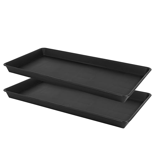 2 Pack Plant Growing Nursery 1020 Trays, Plant Saucer Tray, Heavy Sturdy Seed Starting Trays, Plant Saucer for Indoors No Holes, Seed Starter Growing Tray (22"x11.2", Black)