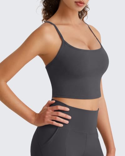 G4Free Spaghetti Strap Tank Top with Built in Bra for Women Y Back Square Neck for Yoga Exercise Sports Bra Breathable Soft(Dark Gray,XL) — view 5