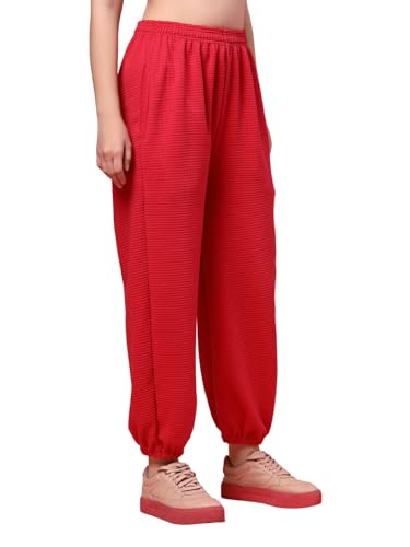 Image of UZARUS Women's Loose Fit Baggy Jogger Pants with 2 Side Pockets & Hem Grip – Ideal for Morning Walk, Yoga, Travel & Casual Wear (in, Alpha, XL, Regular, Fuschia)