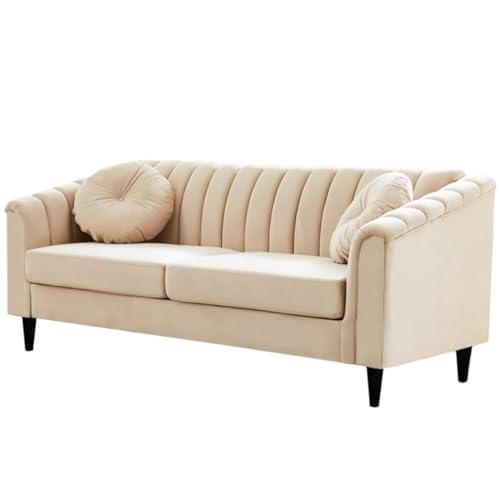 Image of FURNY Dorano 3 Seater Fabric Modern Sofa Set (Cream)
