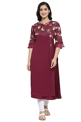 Image of Crepe Regular Kurta (Women Wine L)
