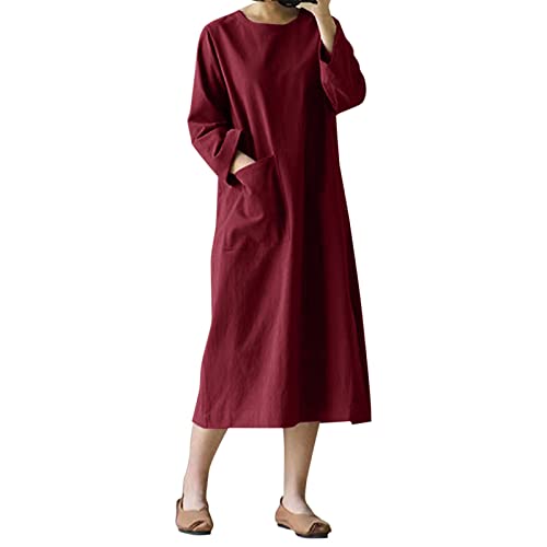 Robe manches longues style rétro littéraire unie au design fluide élégant