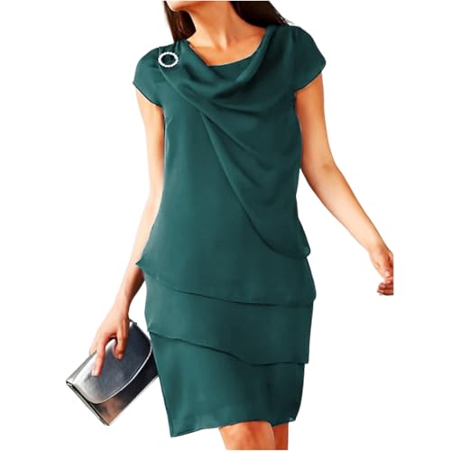 Chiffonkleid Damen Festlich Knielang Kleid Hochzeitsgast Damen Sommer Festliche Cocktailkleid Elegant Kleider Hochzeit Abendkleid Mit Ärmel Festkleid...
