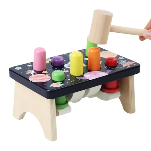 Juguetes de Martillo para niños pequeños, Juguete de Martillo de Madera para niños,Colorido Juego de Topo Topo de Madera Bench with Mallet - Juguetes educativos de Desarrollo Motor Fino para bebés