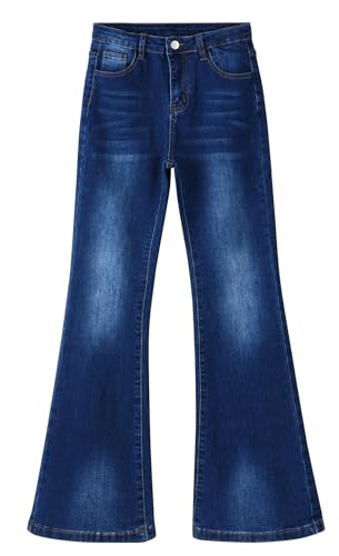 Pantalones de mezclilla acampanados vaqueros estilo casual retro de cintura alta para niñas con bolsillos