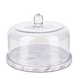 Flexzion Marble Cake Stand Base w/ Roomy Glass Cover Dome, Multifunctional Serving Platter, Cutting Board Slab - Heavy Weight Cheese Dish Holder Set for Baker Baking Bakery Chef Cookie Pastries, 11 In