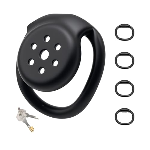 Cage de Chasteté pour Pénis de Sissy Jouet Adulte Cage Chastetée avec Serrure Miniature et 4 Anneaux Différents Sex Toys Chastity Cage Légère pour Immobiliser le Pénis d'un Homme (Black,B)