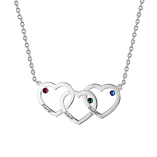 Colliers pendentif coeur gravé avec pierre de naissance pour femme