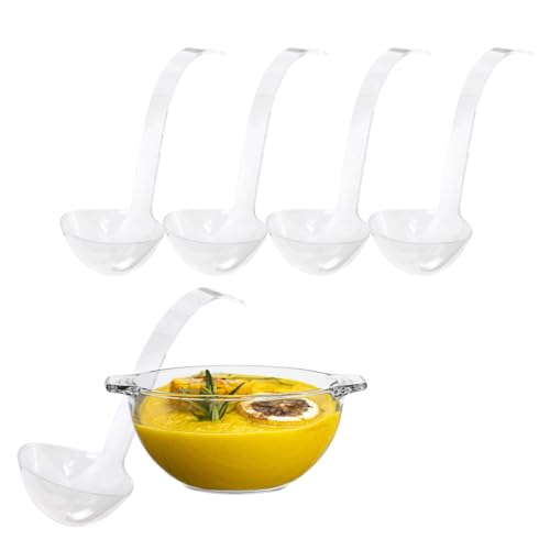 Party Bargains [4 Pack] Clear Disposable Plastic Ladle, Heavy Duty Kitchenware Soup Ladle Serving Utensil for Soup, Porridge, Broth, Gravy, Sauce, Juices, Liquids